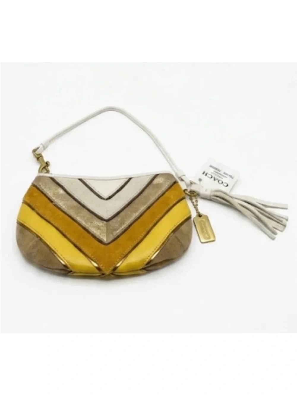 Coach Soho Wristlet, Sunflower Chevron, Brass, Leather, Suede Ltd. Ed. VINTAGE